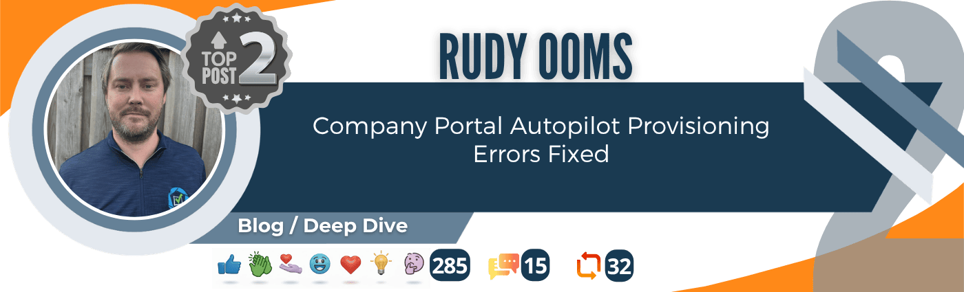 Rudy Ooms – technical deep dive on fixing Company Portal provisioning errors during Windows Autopilot deployments.