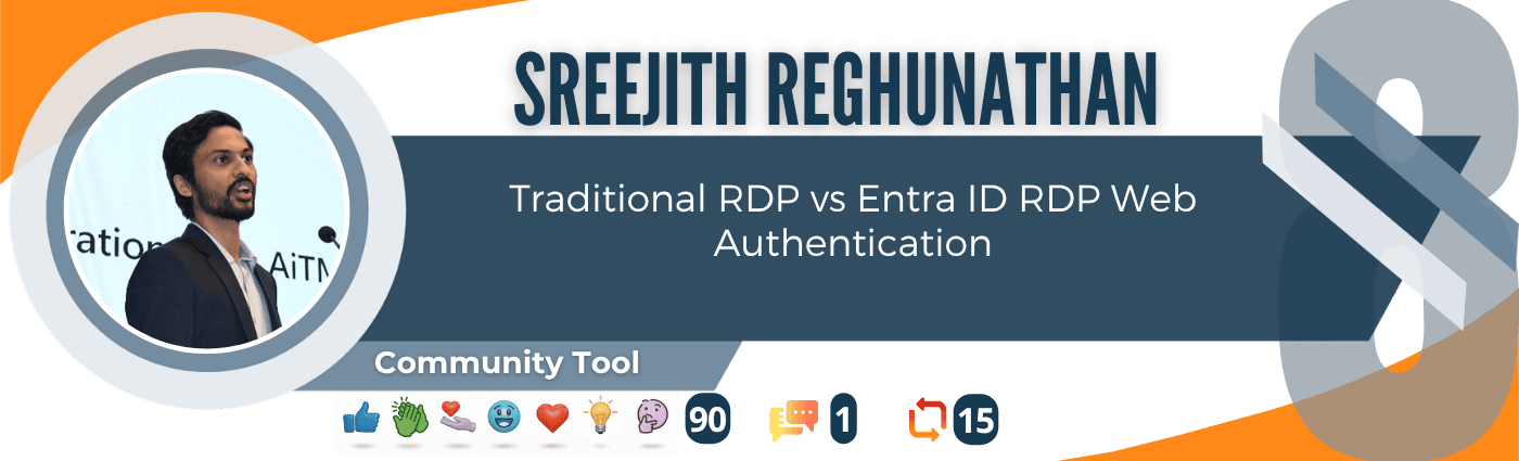 Sreejith Reghunathan – comparison of traditional RDP authentication with Microsoft Entra ID RDP Web Authentication.